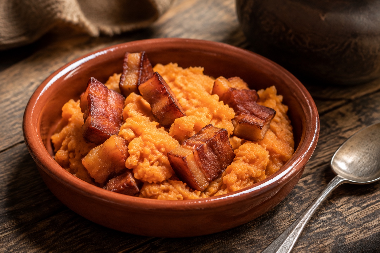 Patatas revolconas en un cuenco de barro